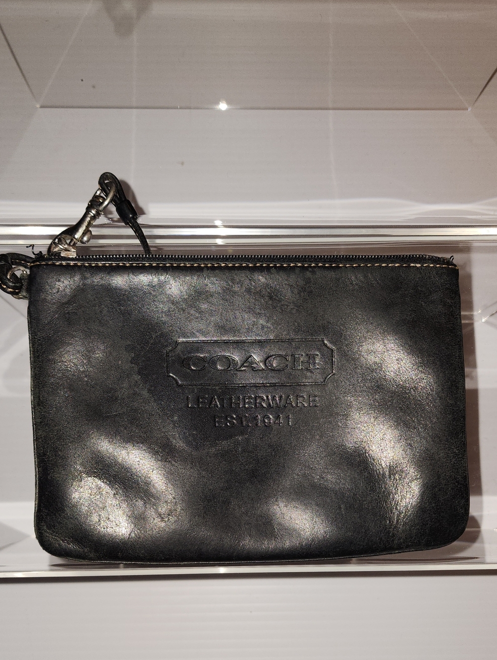 Coach Leatherware EST 1941 Vintage Black Leather Wristlet Pouch. - Picture 1 of 12